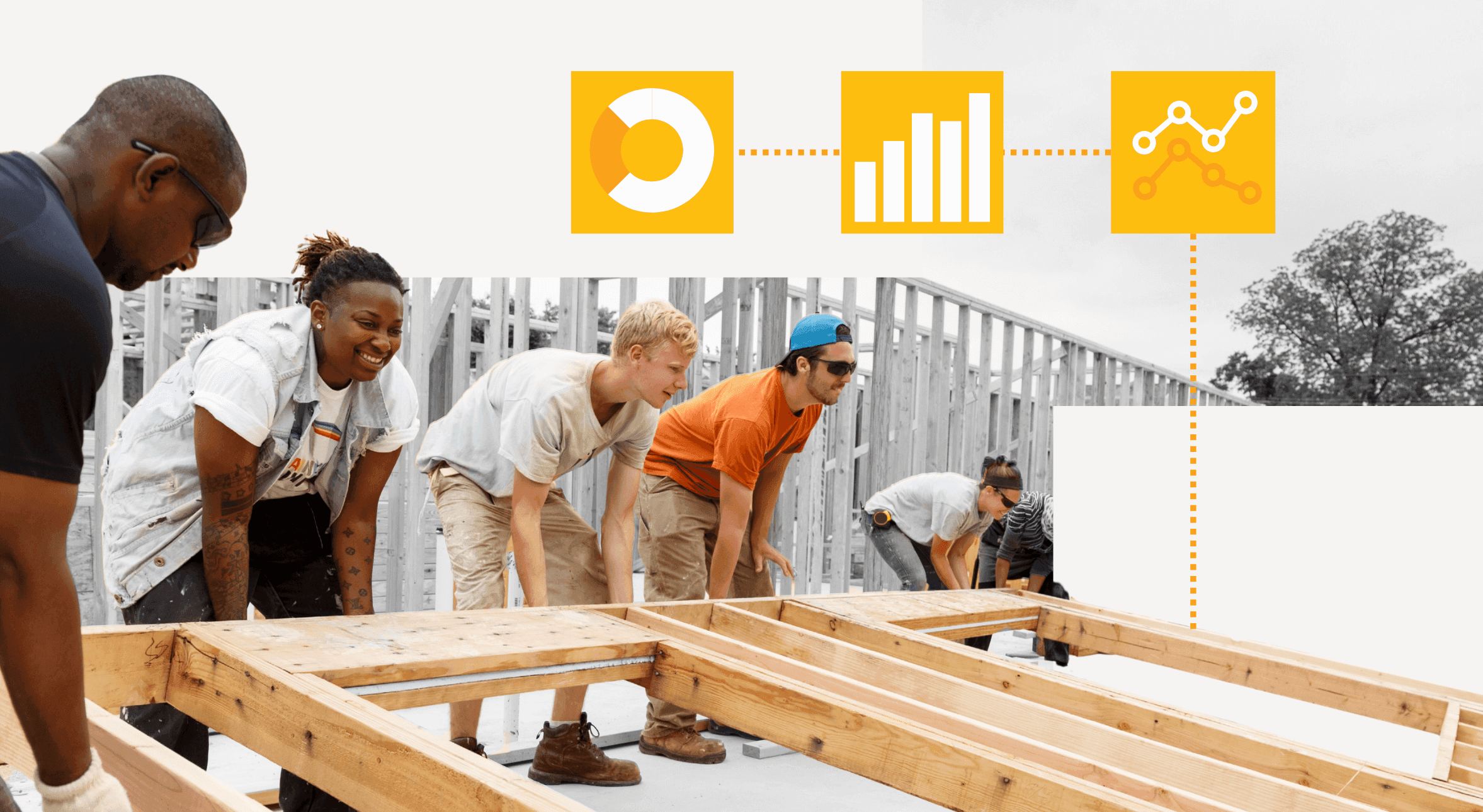 Nonprofit volunteers building a house.