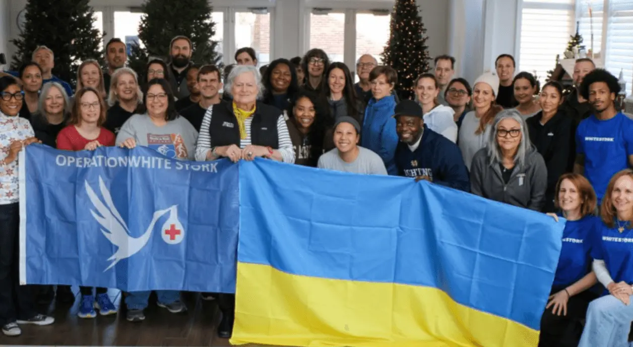 Volunteers who helped Operation White Stork deliver medical kits in Ukraine.
