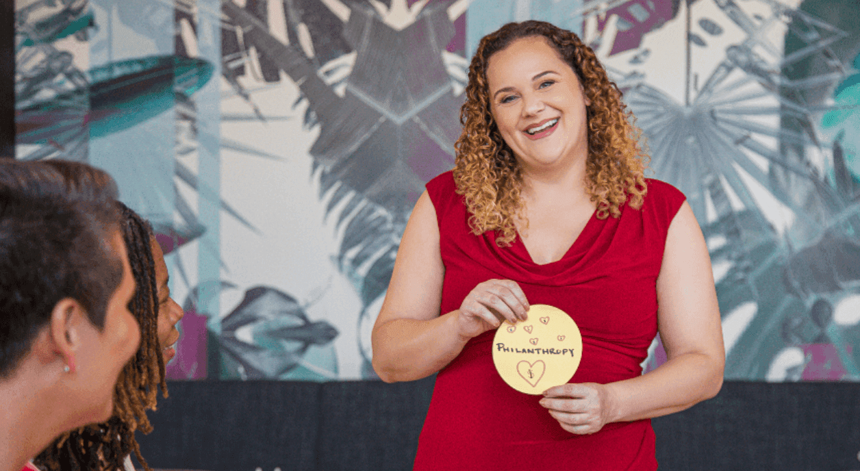 Author Trista Harris at a book signing.