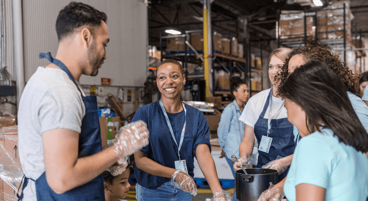 Nonprofit workers at a soup kitchen.