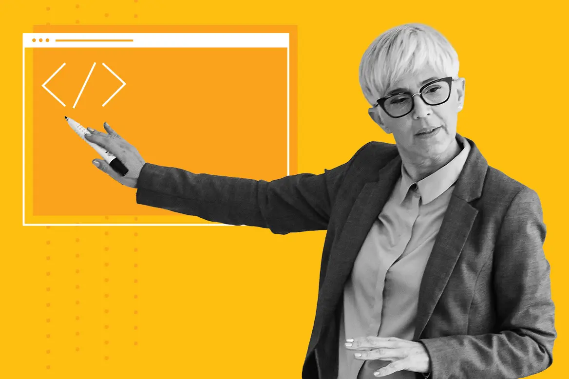 A speaker presenting on custom data services for businesses.