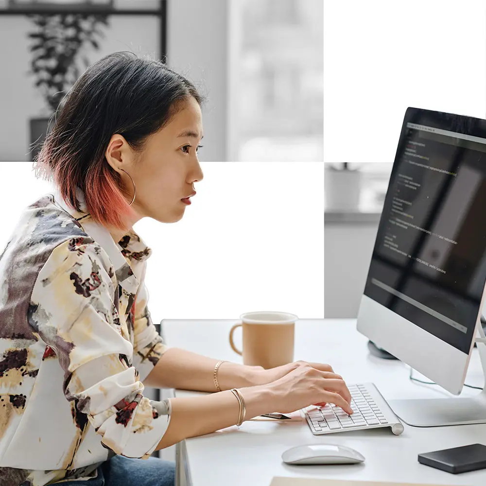 Woman using nonprofit data for business.