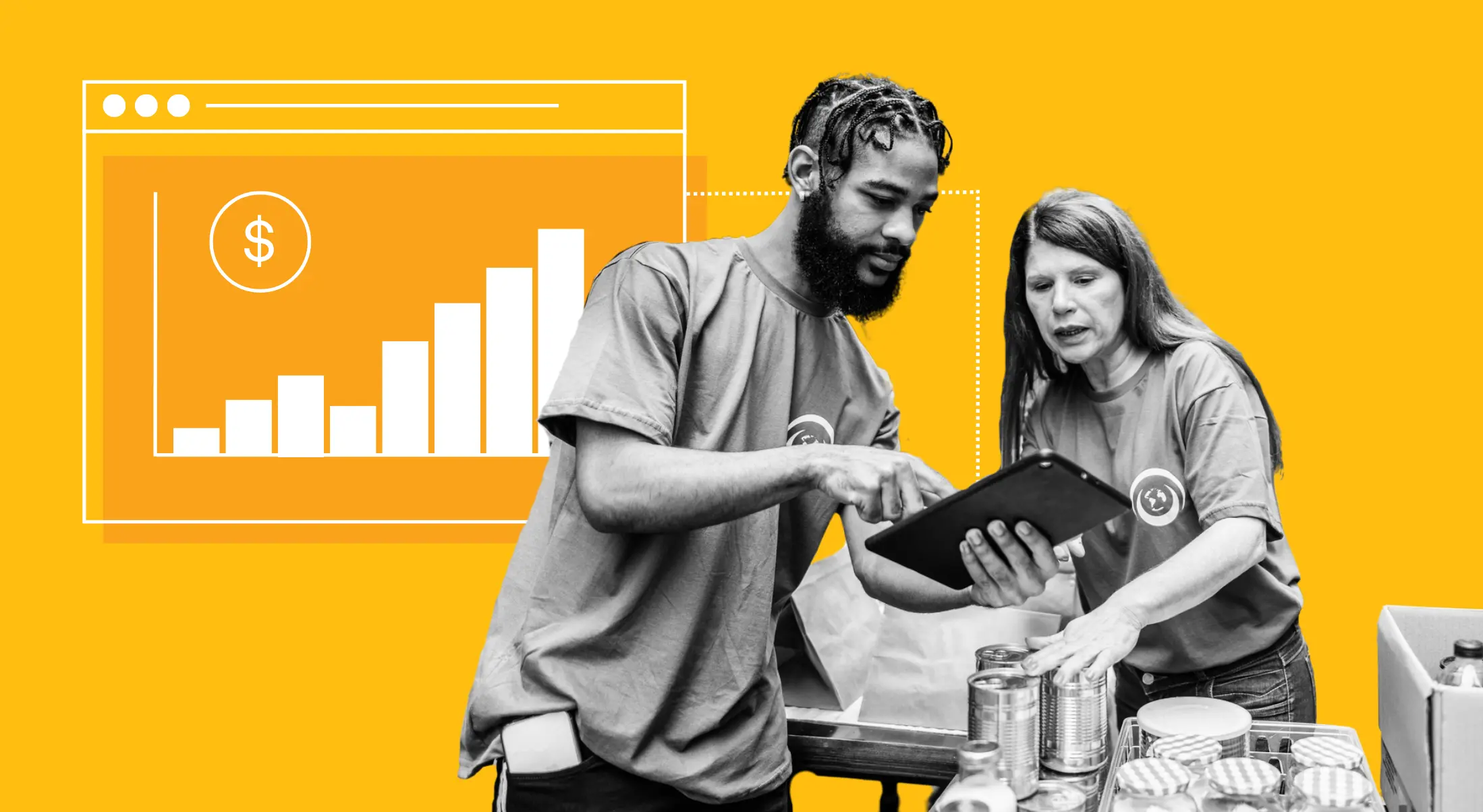 Two nonprofit workers looking for funding