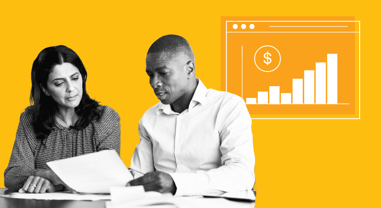 Colleagues looking at data on nonprofits' cash runway.