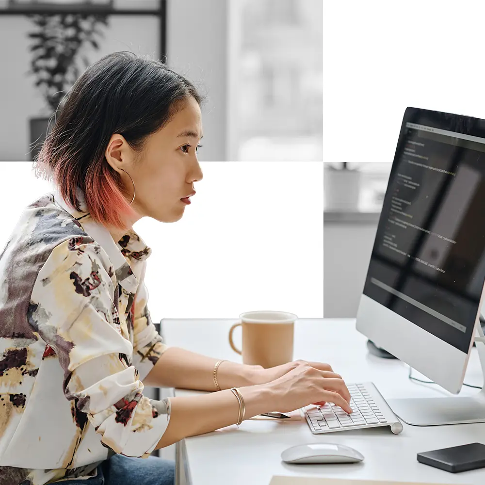 Woman using nonprofit data for business.