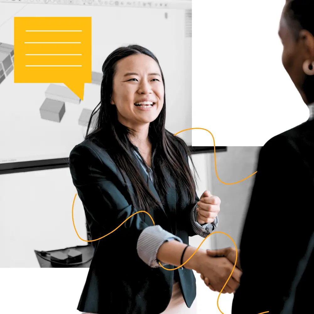 Two colleagues shaking hands.