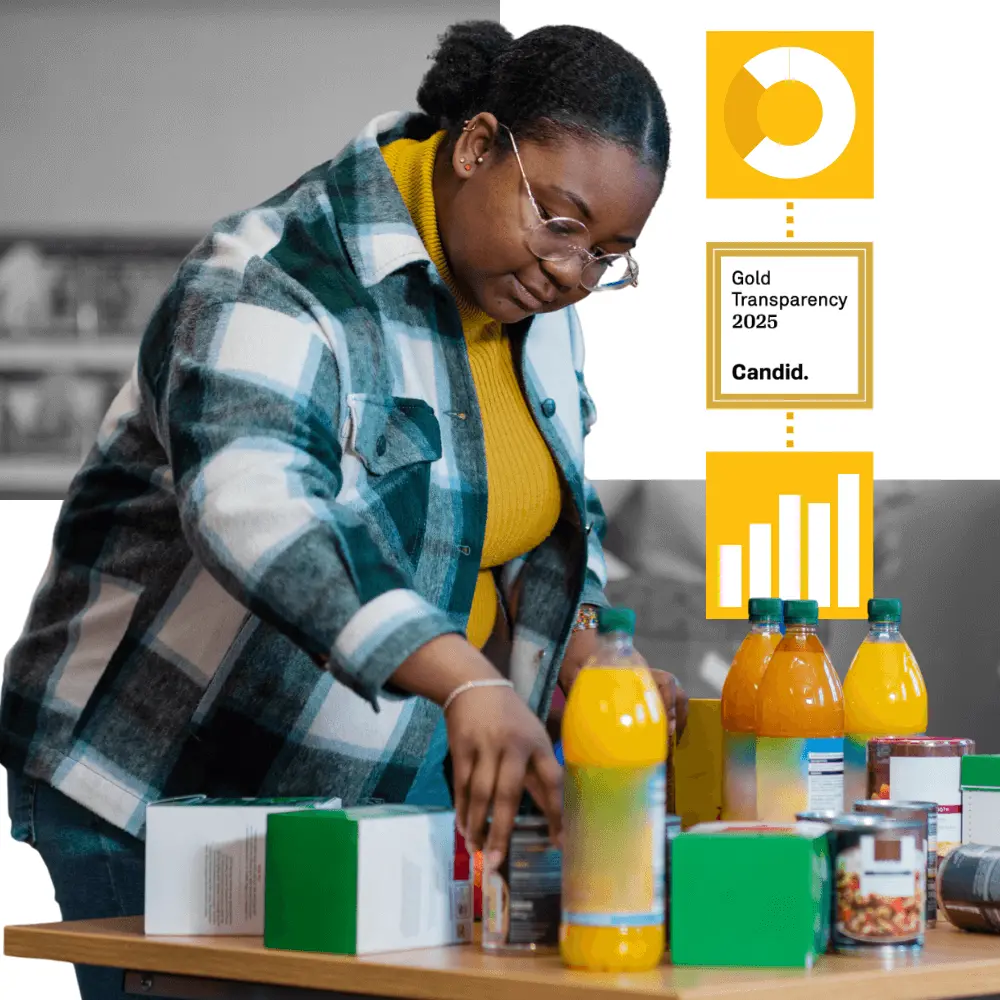 A nonprofit volunteer organizing groceries.
