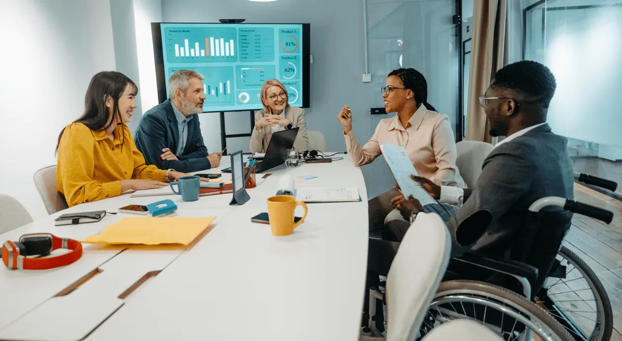 A diverse group of colleagues in a conference room.