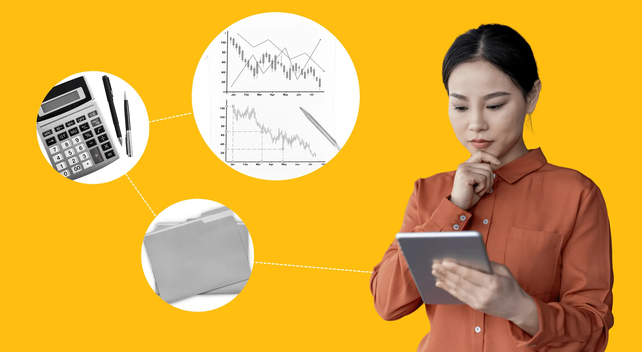 A woman looking at data and insights on women-led nonprofits.