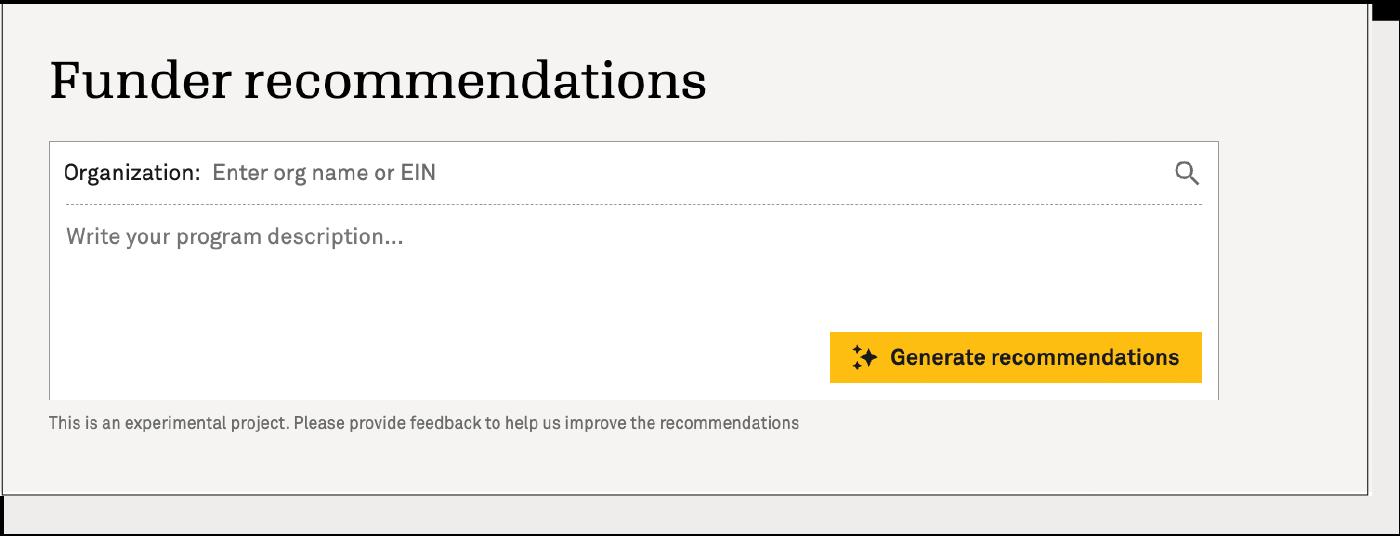 funder recommendation AI tool