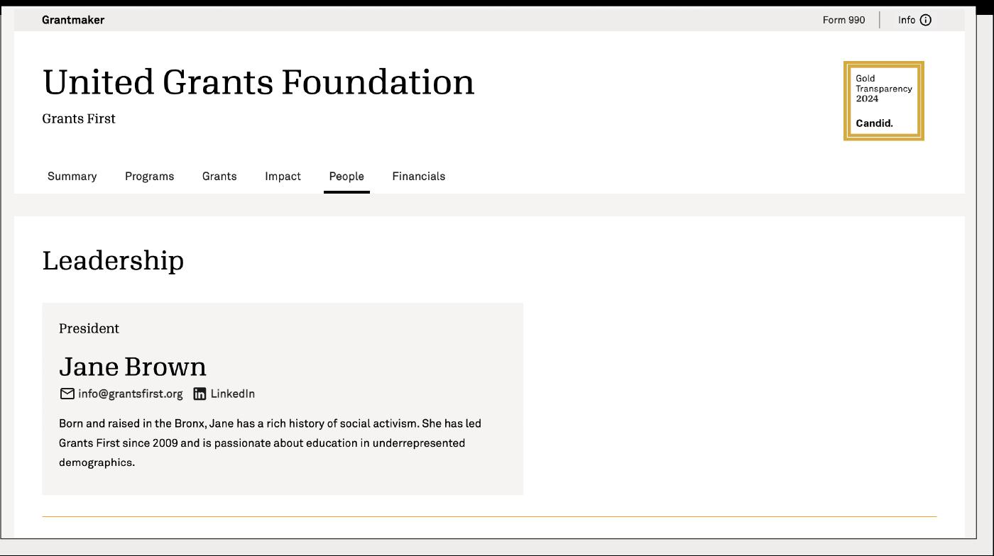 Grantmaker contact information linkedin