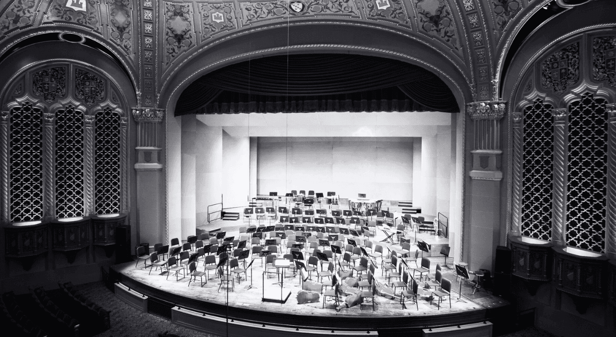 An empty theater sits waiting for its audience as arts nonprofits suffer.