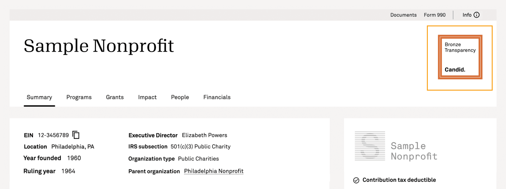 Web page screenshot showing a Candid profile