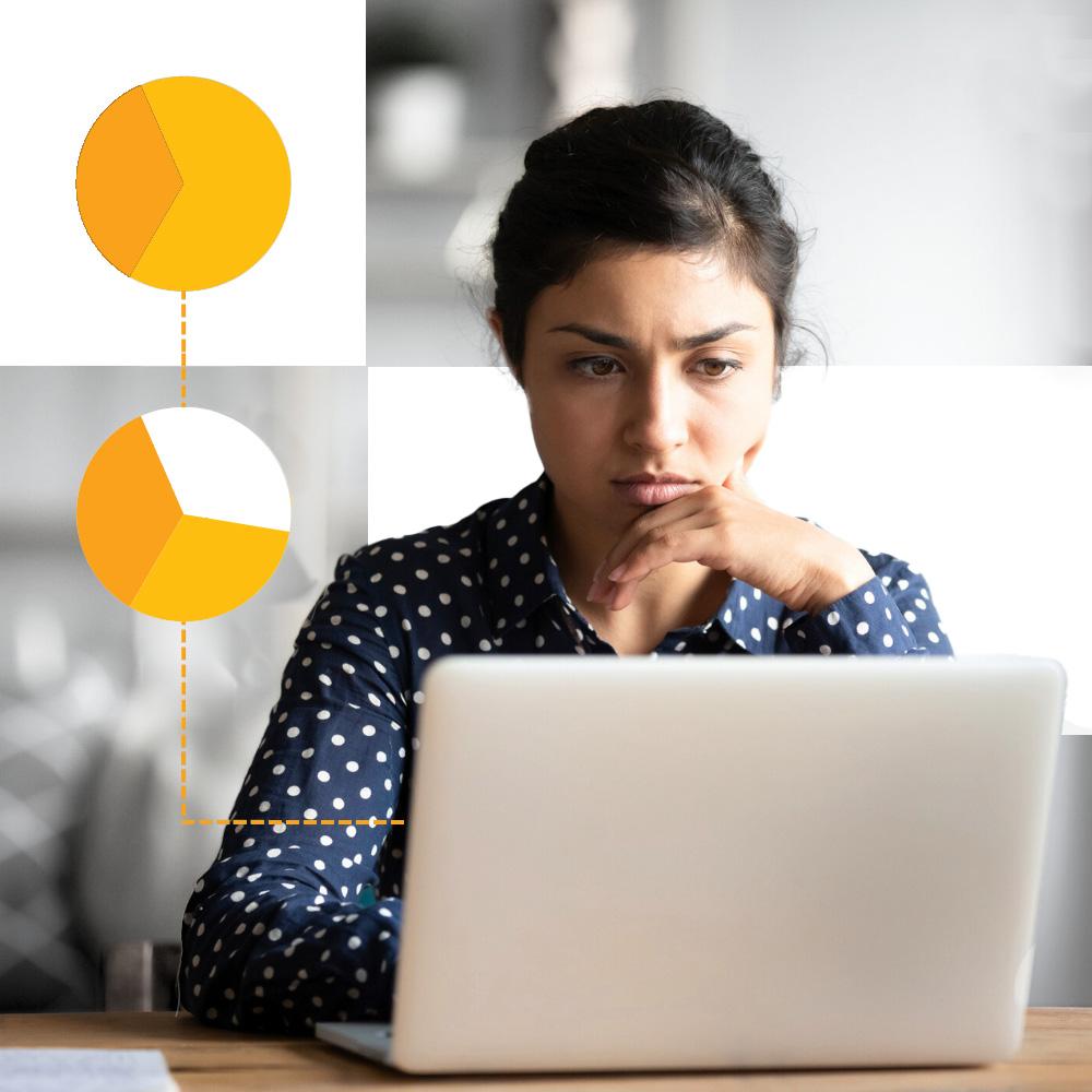A woman looking at data on her laptop.